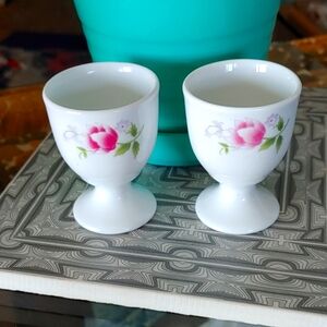Pair of cute floral and white egg cups